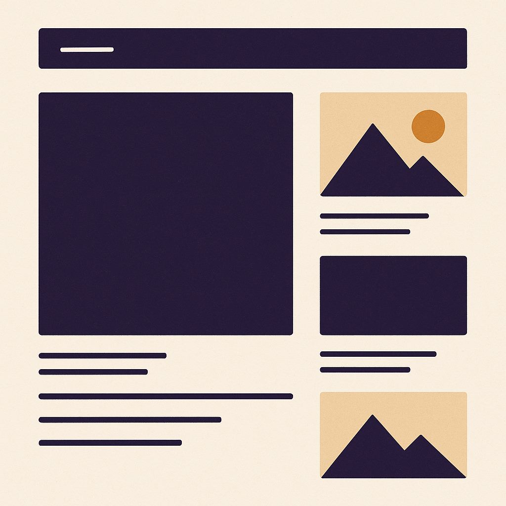 Büyük bir görsel bloğunun sayfa düzenini ağırlaştırdığı ve yanında daha küçük optimize görsellerin durduğu grafik